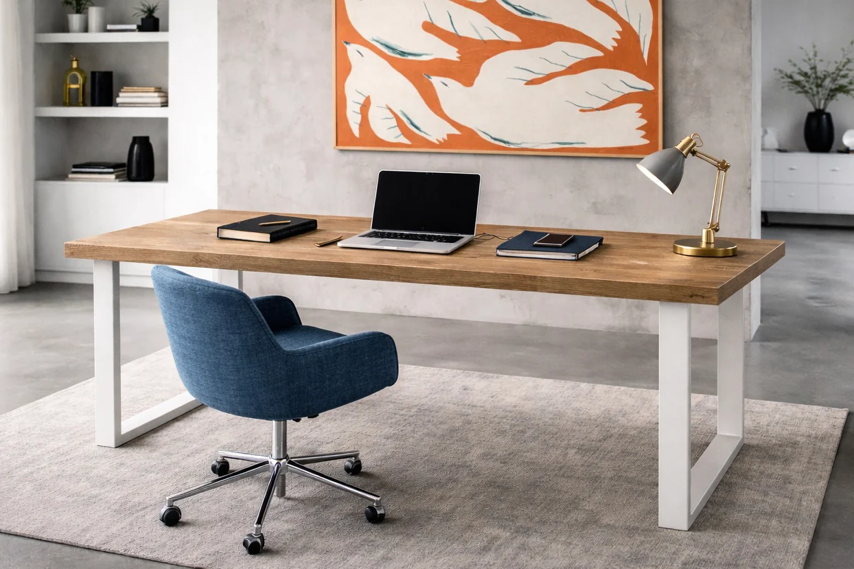 Rustic Desk with Steel Square Legs | Industrial, Reclaimed Style | Solid Wooden Desktop - Image 2