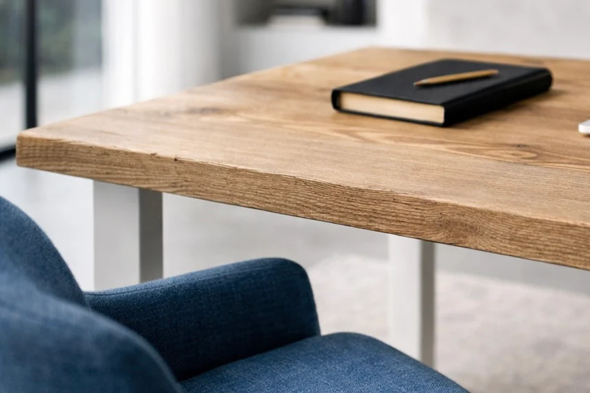 Rustic Desk with Steel Square Legs | Industrial, Reclaimed Style | Solid Wooden Desktop - Image 4