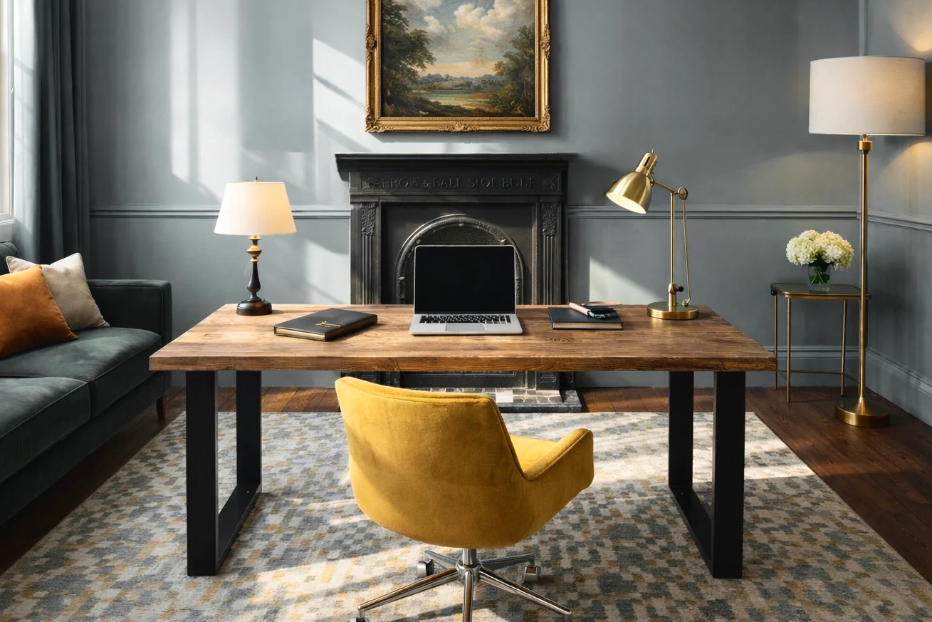 Rustic Desk with Steel Square Legs | Industrial, Reclaimed Style | Solid Wooden Desktop - Image 5
