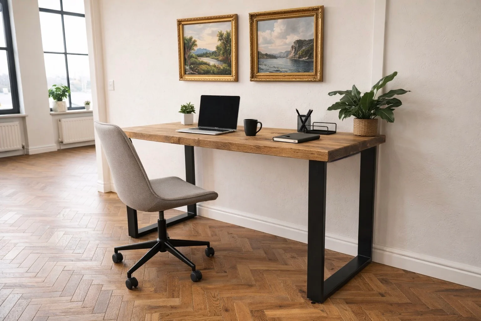 Rustic Desk with Steel Square Legs | Industrial, Reclaimed Style | Solid Wooden Desktop - Image 9