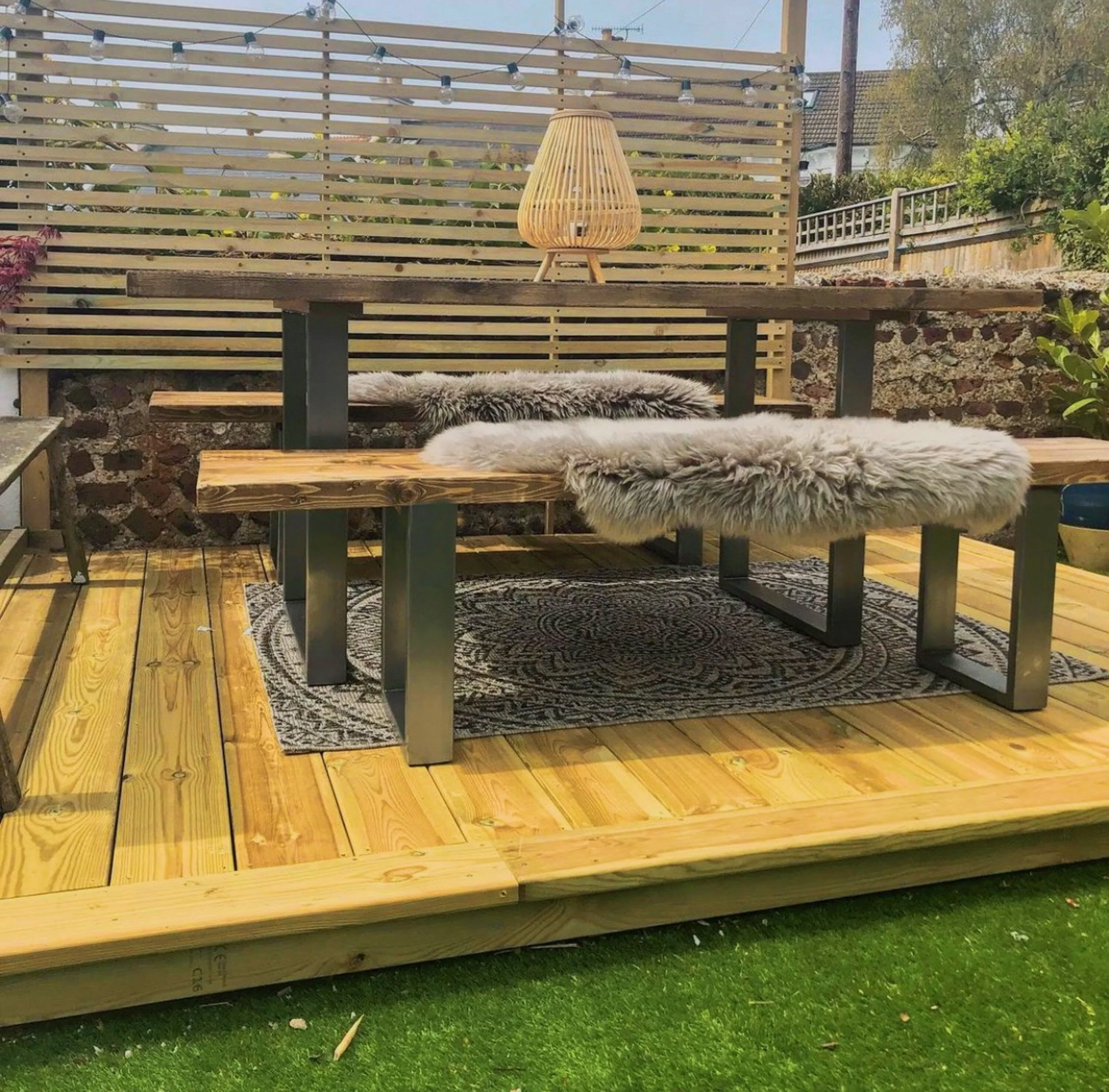 Rustic Outdoor Dining Table and Bench, Reclaimed Solid Wood, Garden Furniture, Industrial Style Steel Legs, Scaffold Board Outside Table - Image 10