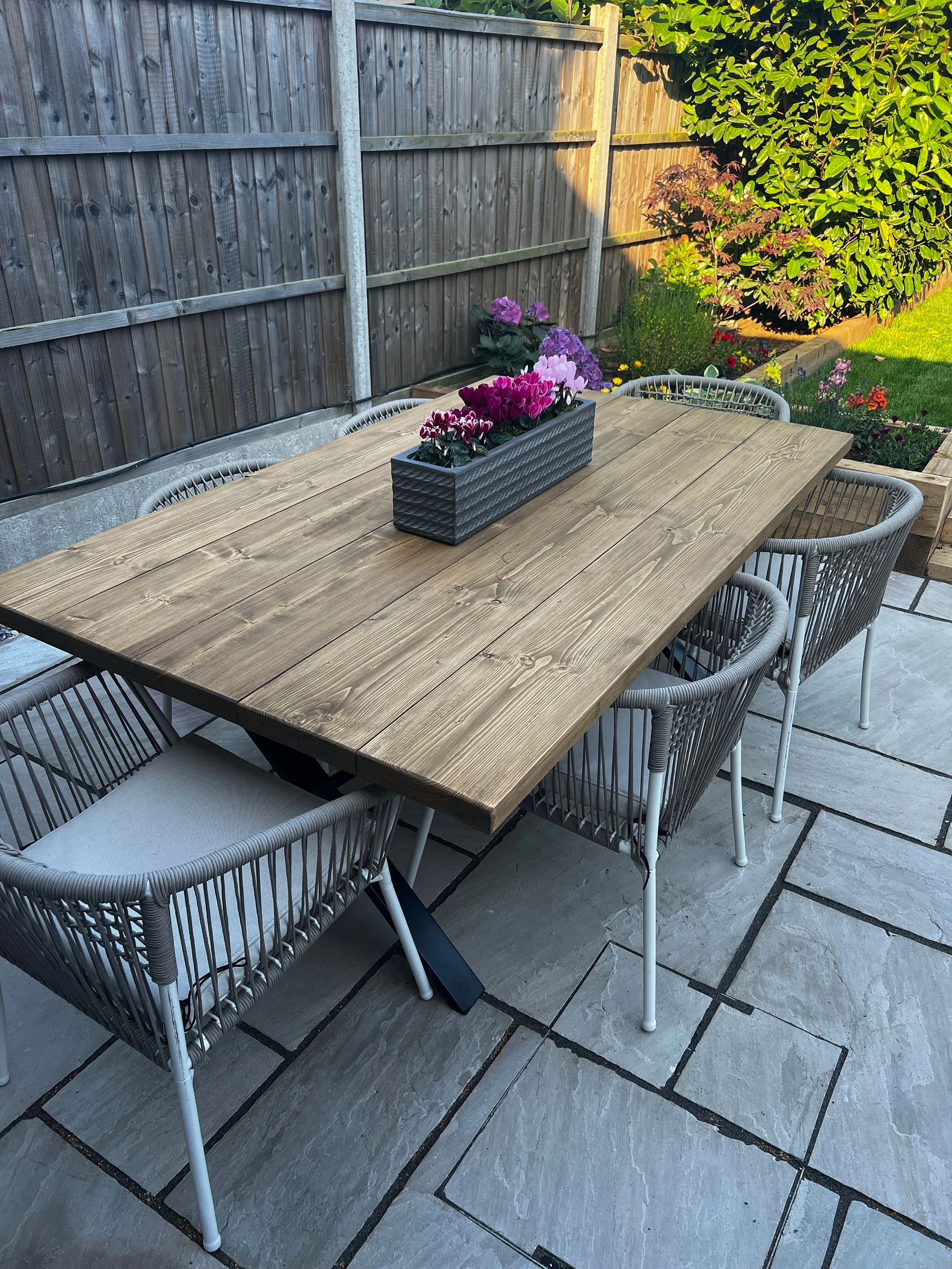 Rustic Outdoor Dining Table and Bench, Reclaimed Solid Wood, Garden Furniture, Industrial Style Steel Legs, Scaffold Board Outside Table - Image 2