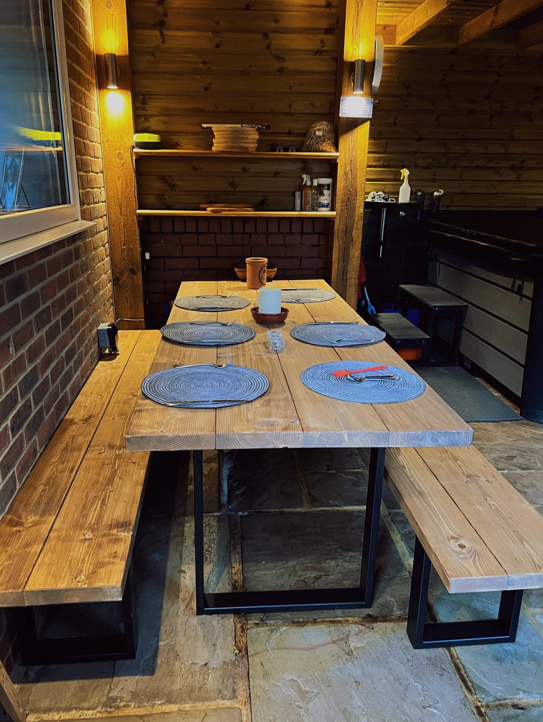 Rustic Outdoor Dining Table and Bench, Reclaimed Solid Wood, Garden Furniture, Industrial Style Steel Legs, Scaffold Board Outside Table - Image 5
