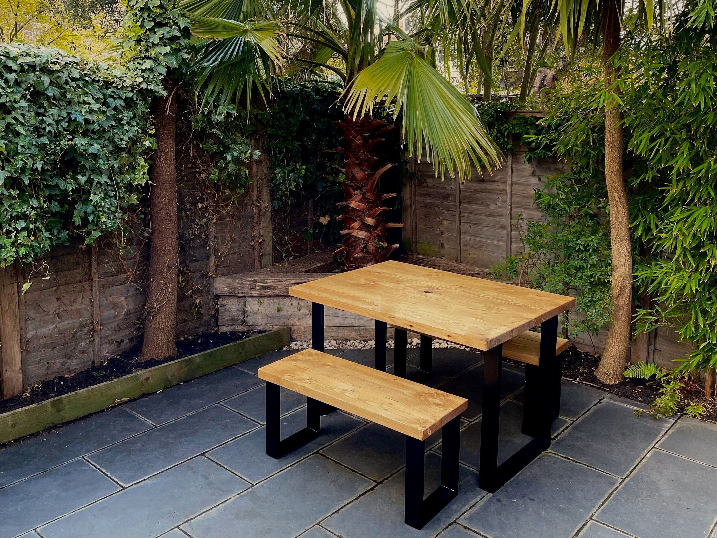 Rustic Outdoor Dining Table and Bench, Reclaimed Solid Wood, Garden Furniture, Industrial Style Steel Legs, Scaffold Board Outside Table - Image 6