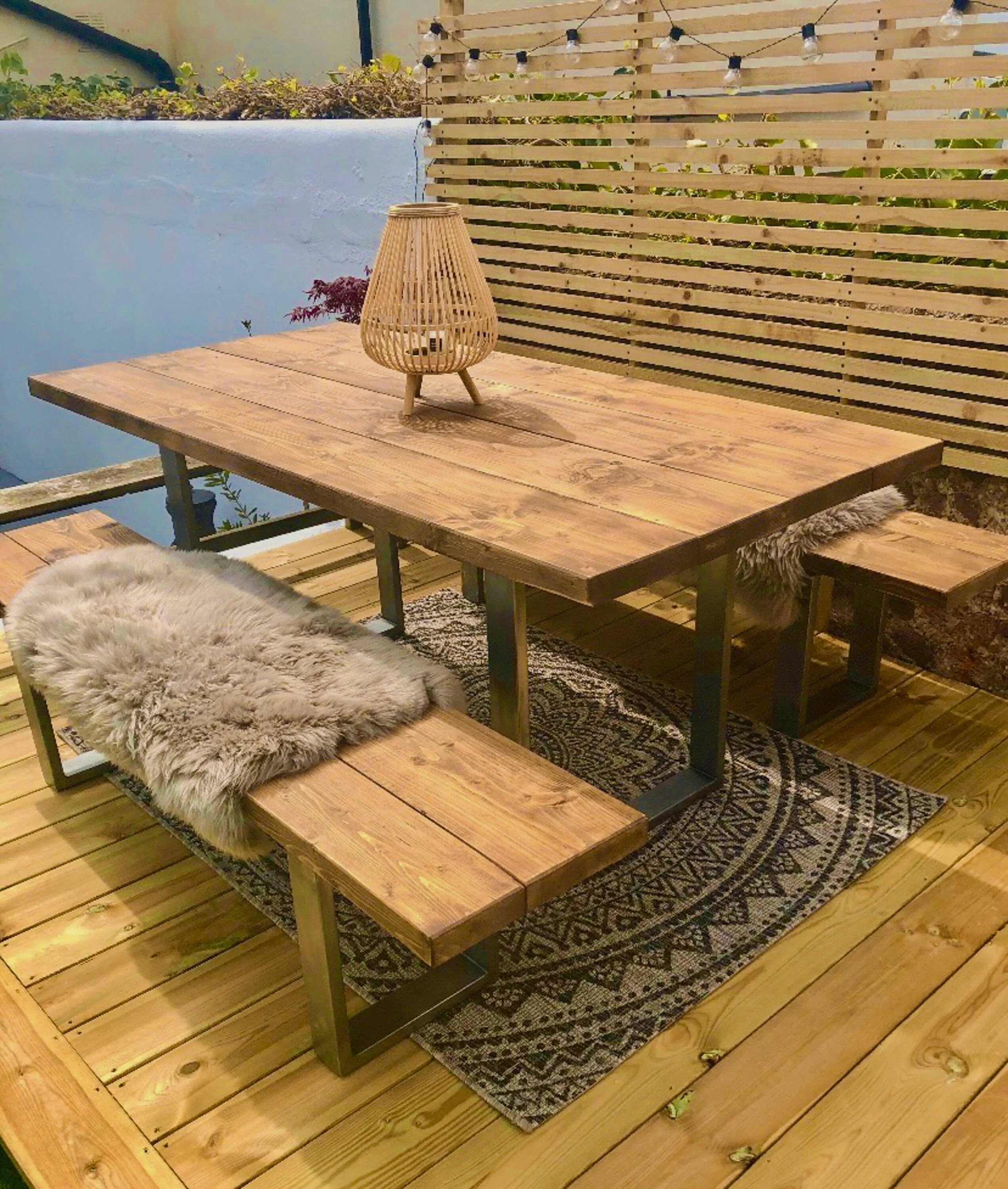 Rustic Outdoor Dining Table and Bench, Reclaimed Solid Wood, Garden Furniture, Industrial Style Steel Legs, Scaffold Board Outside Table - Image 7