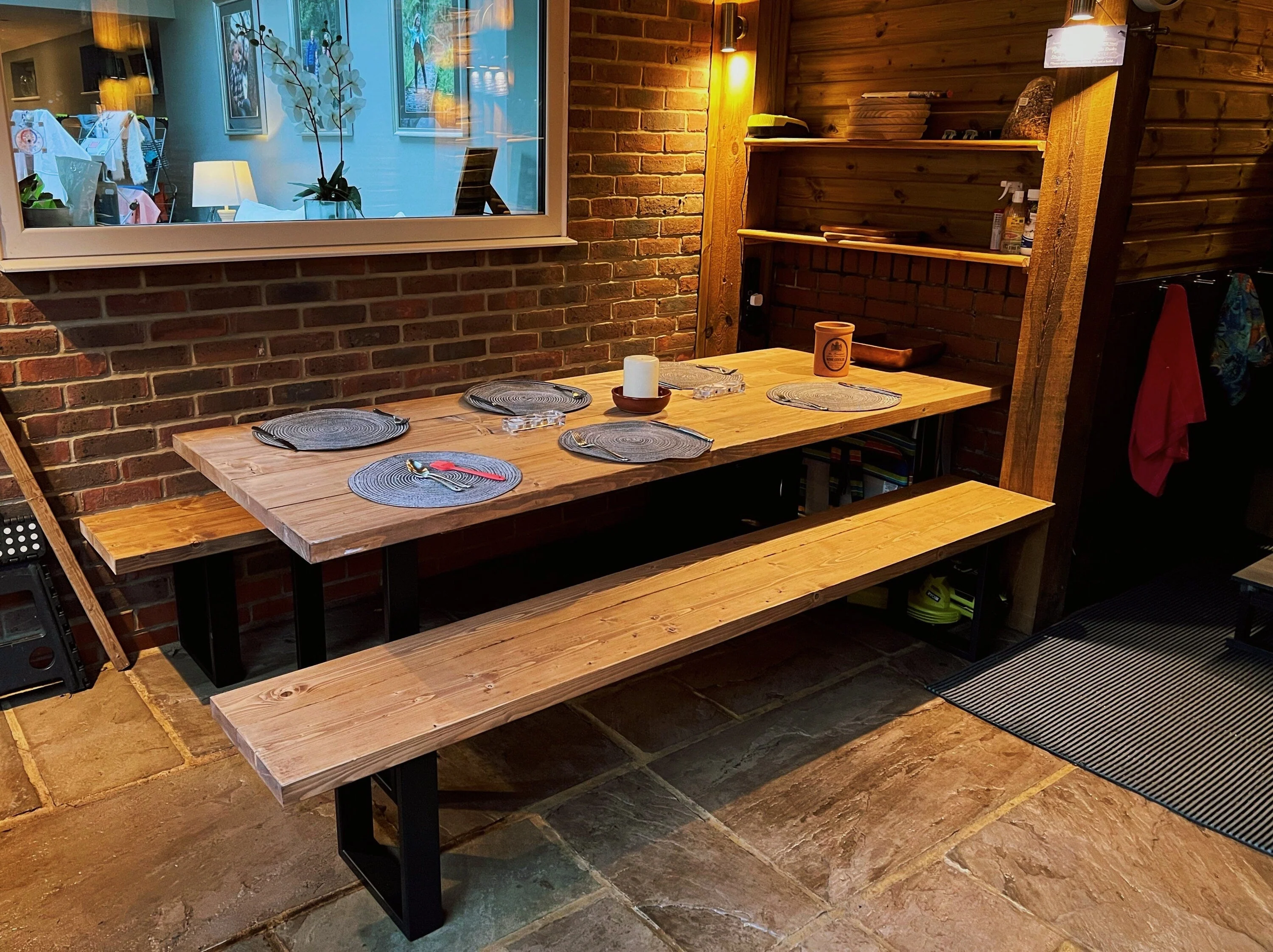 Rustic Outdoor Dining Table and Bench, Reclaimed Solid Wood, Garden Furniture, Industrial Style Steel Legs, Scaffold Board Outside Table - Image 8