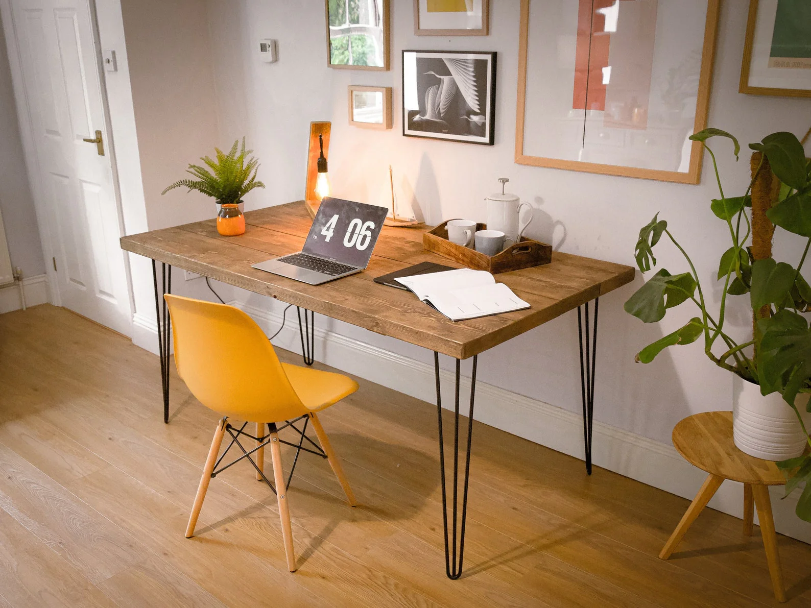 Rustic Solid Wooden Desk, Hairpin Steel Legs | Industrial Reclaimed Style - Image 4