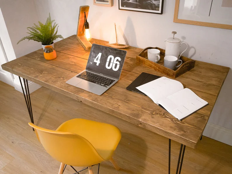 Rustic Solid Wooden Desk, Hairpin Steel Legs | Industrial Reclaimed Style - Image 7
