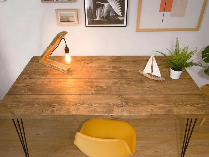 Rustic Solid Wooden Desk, Hairpin Steel Legs | Industrial Reclaimed Style - Image 9