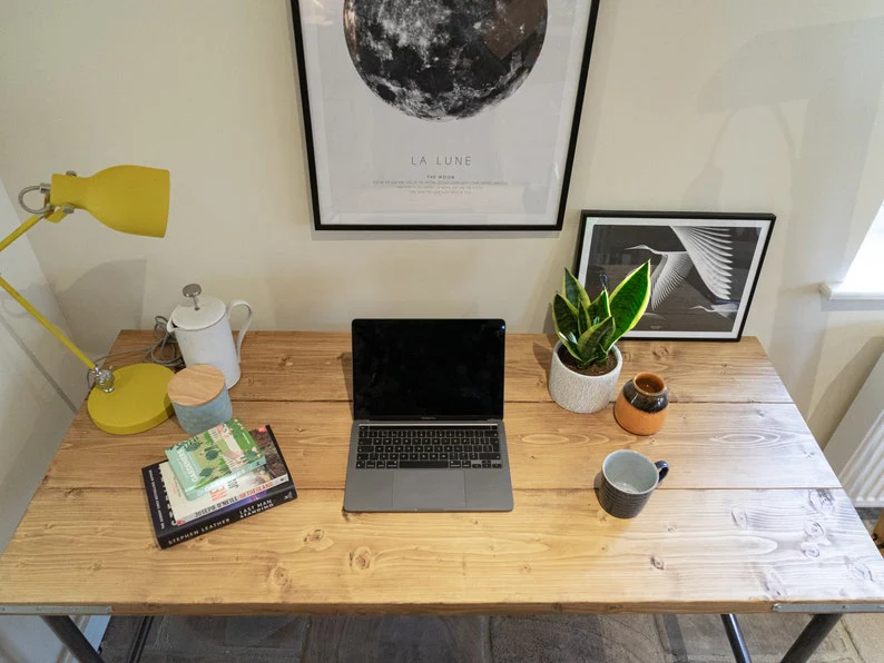 Rustic Scaffold Board Desk on Steel Tube Legs, Industrial Reclaimed Style - Image 3