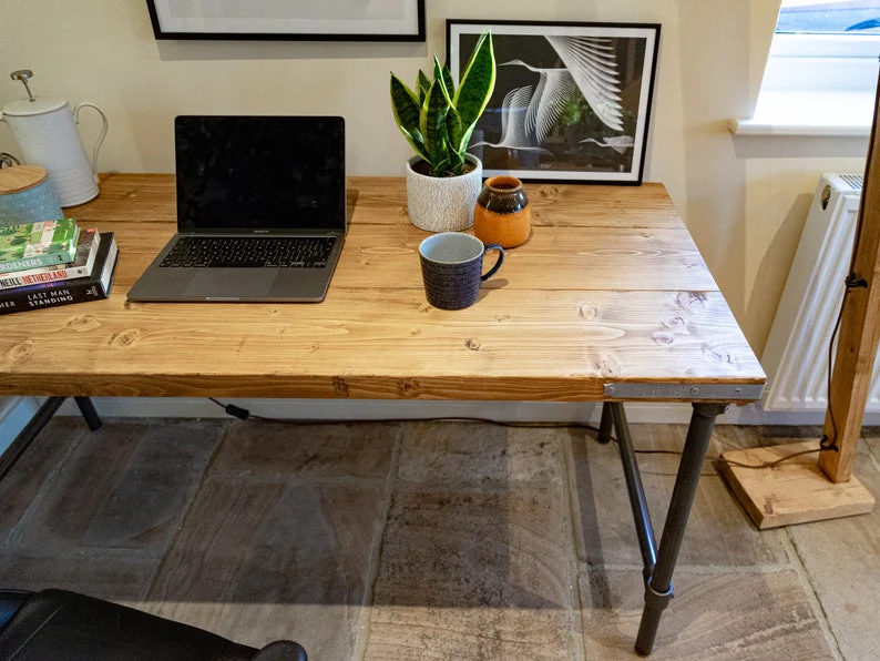 Rustic Scaffold Board Desk on Steel Tube Legs, Industrial Reclaimed Style - Image 4