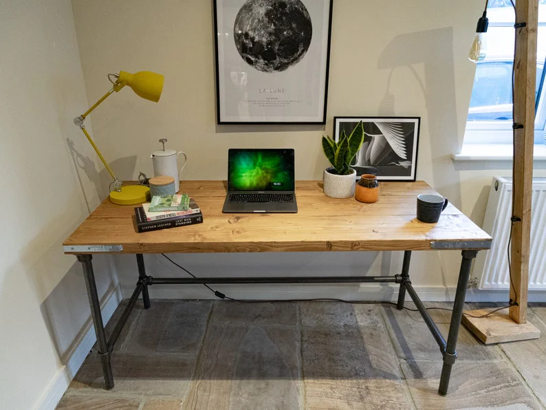 Rustic Scaffold Board Desk on Steel Tube Legs, Industrial Reclaimed Style - Image 5