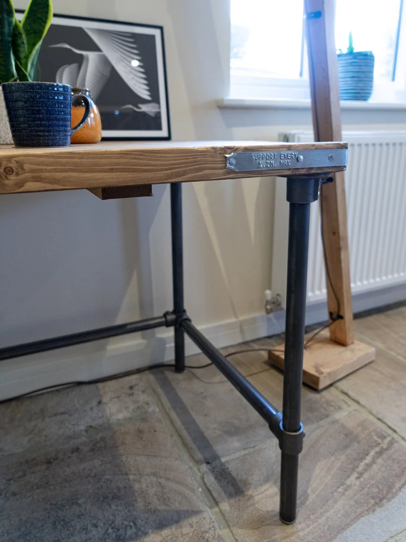 Rustic Scaffold Board Desk on Steel Tube Legs, Industrial Reclaimed Style - Image 6
