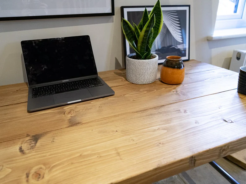 Rustic Scaffold Board Desk on Steel Tube Legs, Industrial Reclaimed Style - Image 7