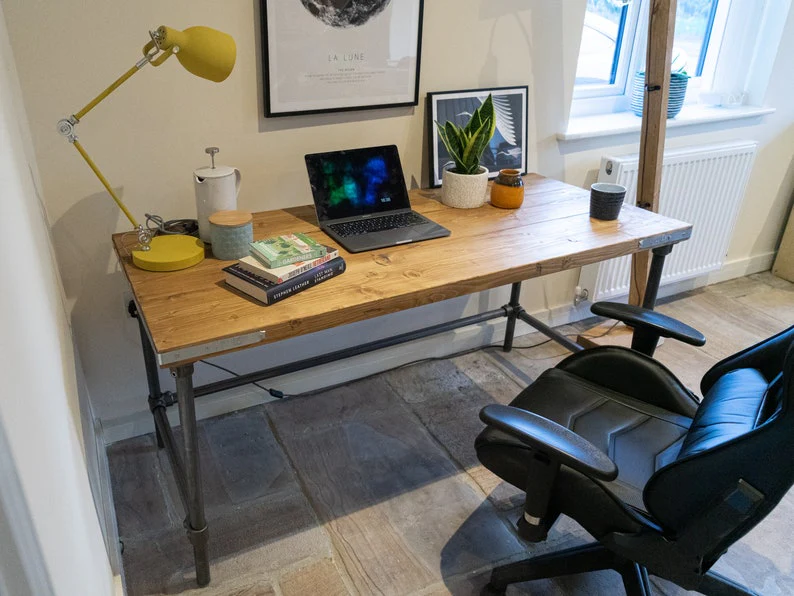 Rustic Scaffold Board Desk on Steel Tube Legs, Industrial Reclaimed Style - Image 8