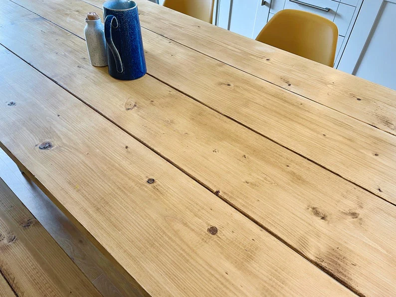 Rustic Dining Table & Bench on Steel Tube Pipe Legs. Industrial Style - Image 11