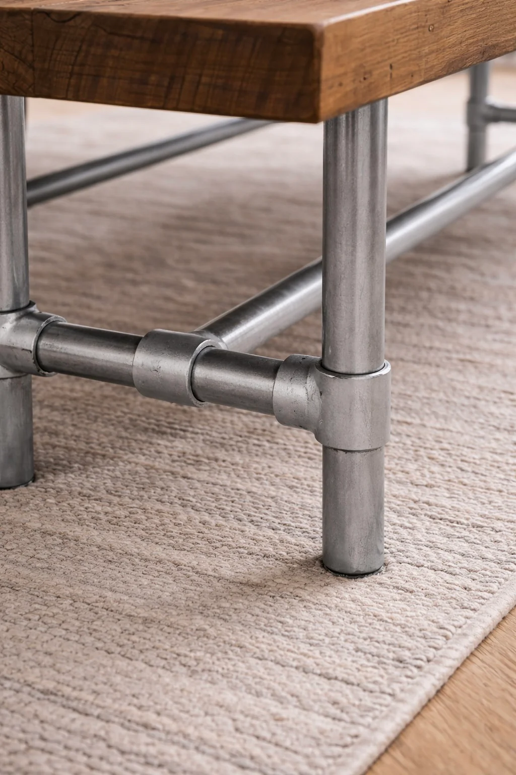 Rustic Dining Table & Bench on Steel Tube Pipe Legs. Industrial Style - Image 5