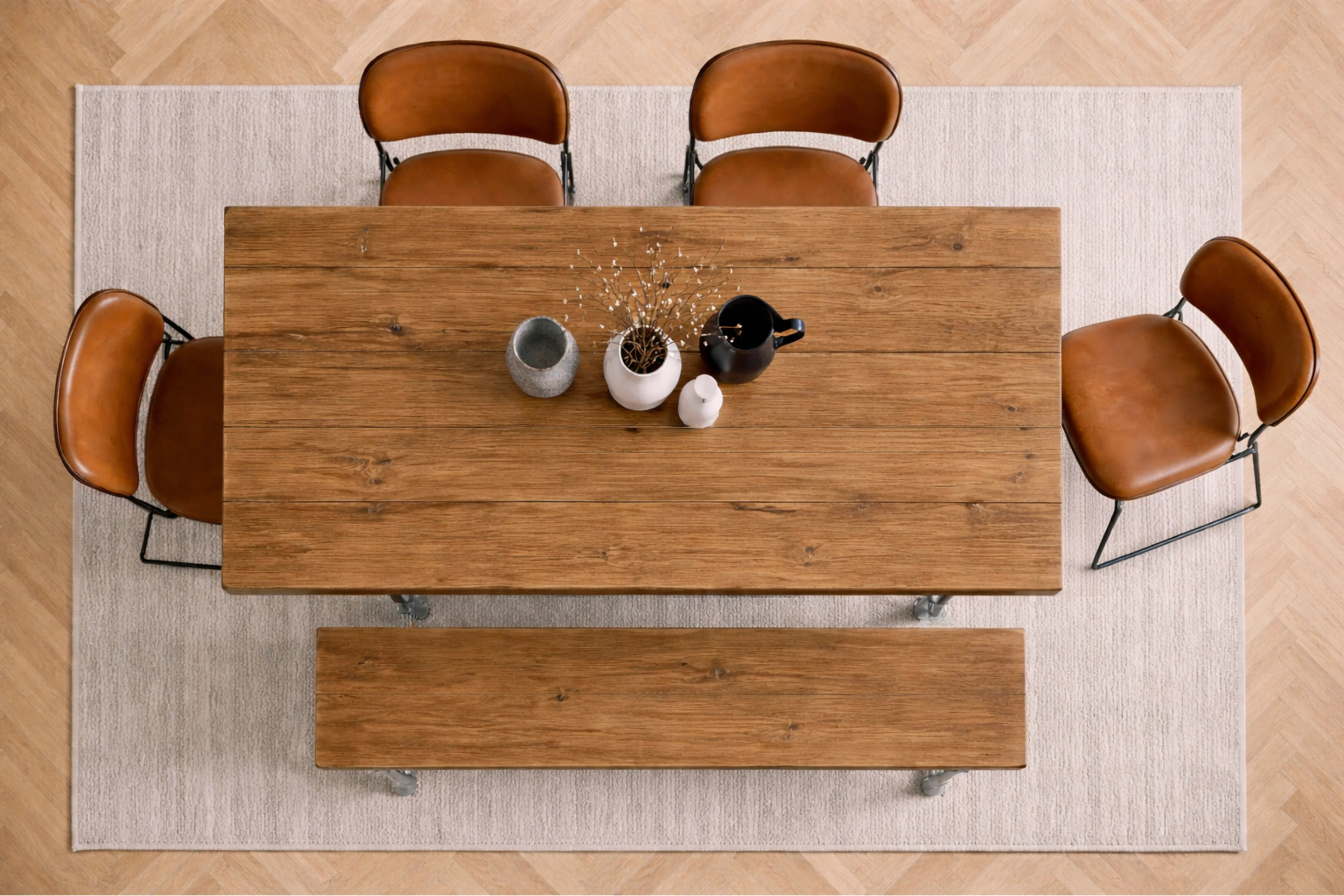 Rustic Dining Table & Bench on Steel Tube Pipe Legs. Industrial Style - Image 6