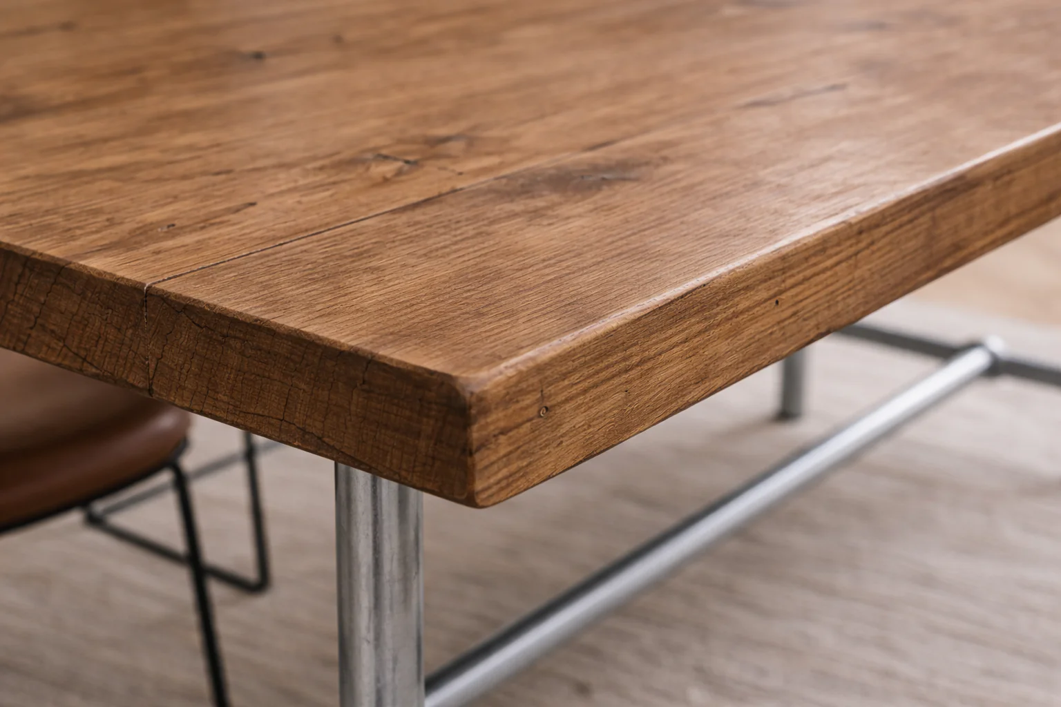 Rustic Dining Table & Bench on Steel Tube Pipe Legs. Industrial Style - Image 7