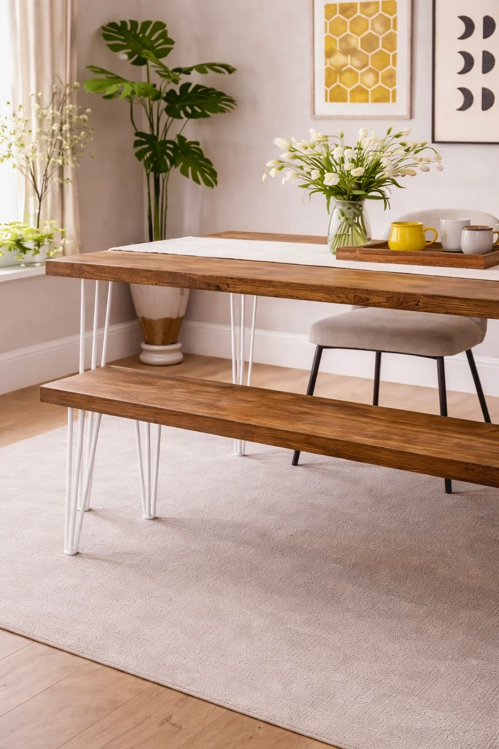Rustic Dining Table & Bench Set on Hairpin Legs. Industrial Style - Image 3