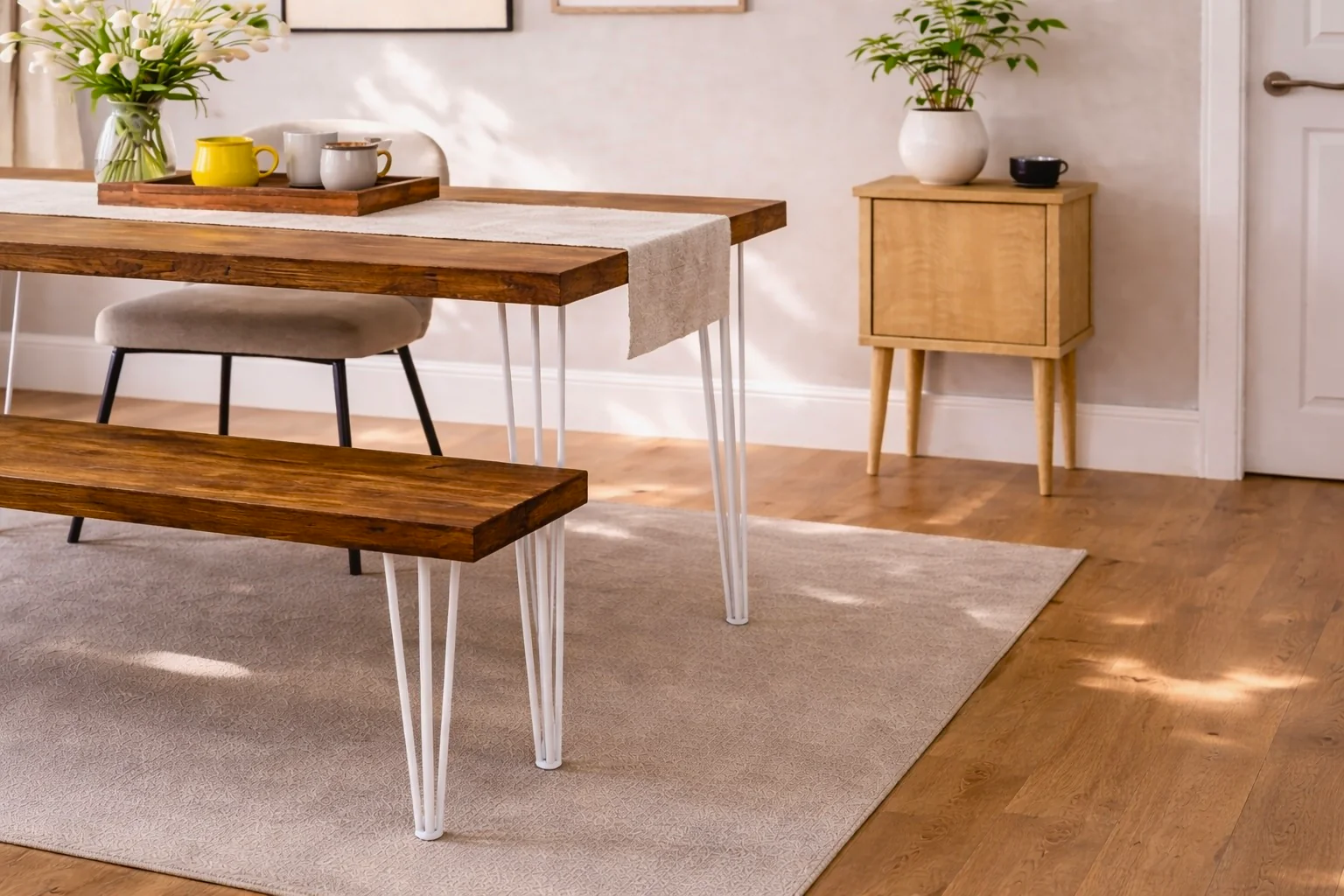 Rustic Dining Table & Bench Set on Hairpin Legs. Industrial Style - Image 5