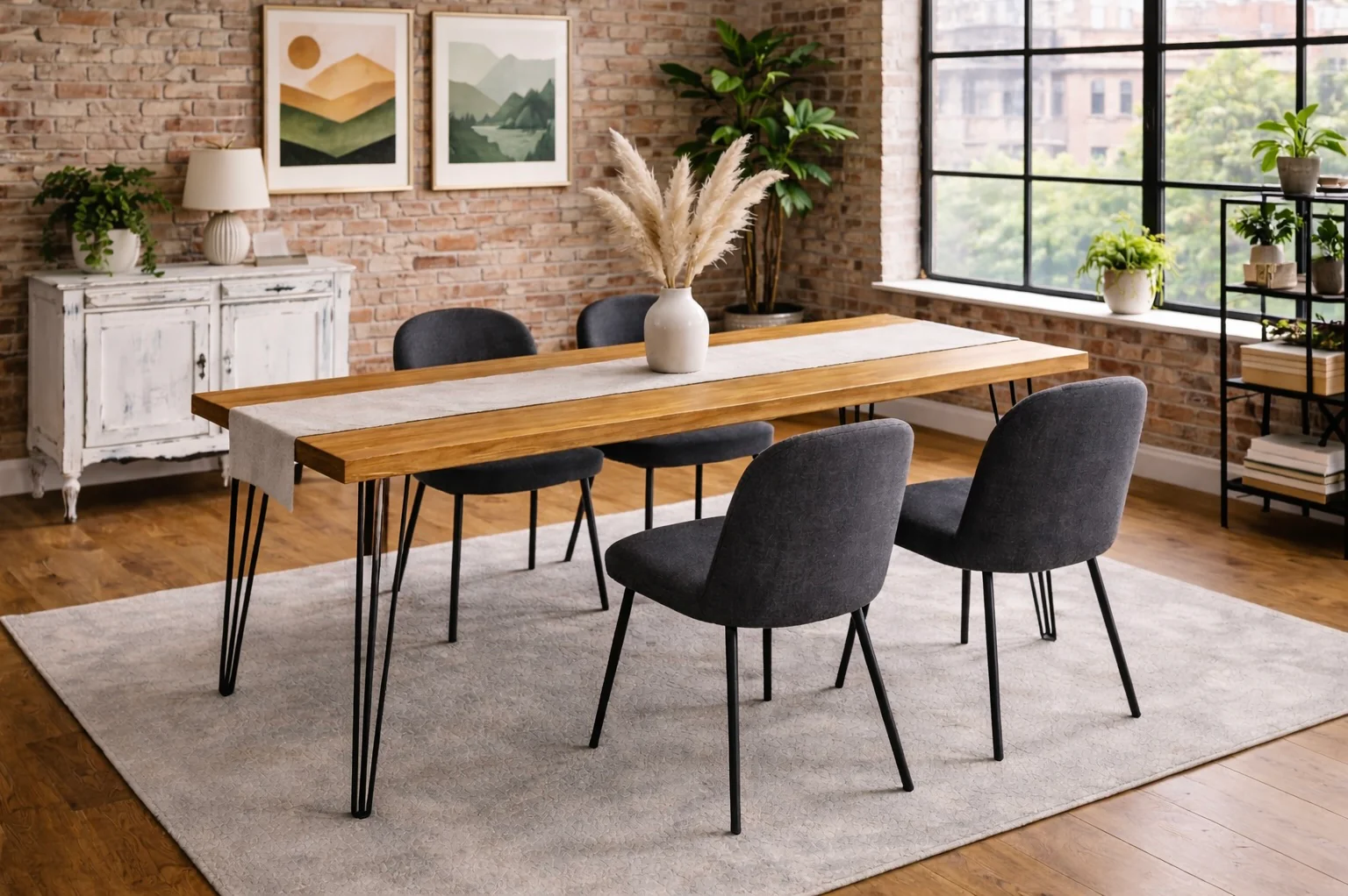 Rustic Dining Table & Bench Set on Hairpin Legs. Industrial Style - Image 6