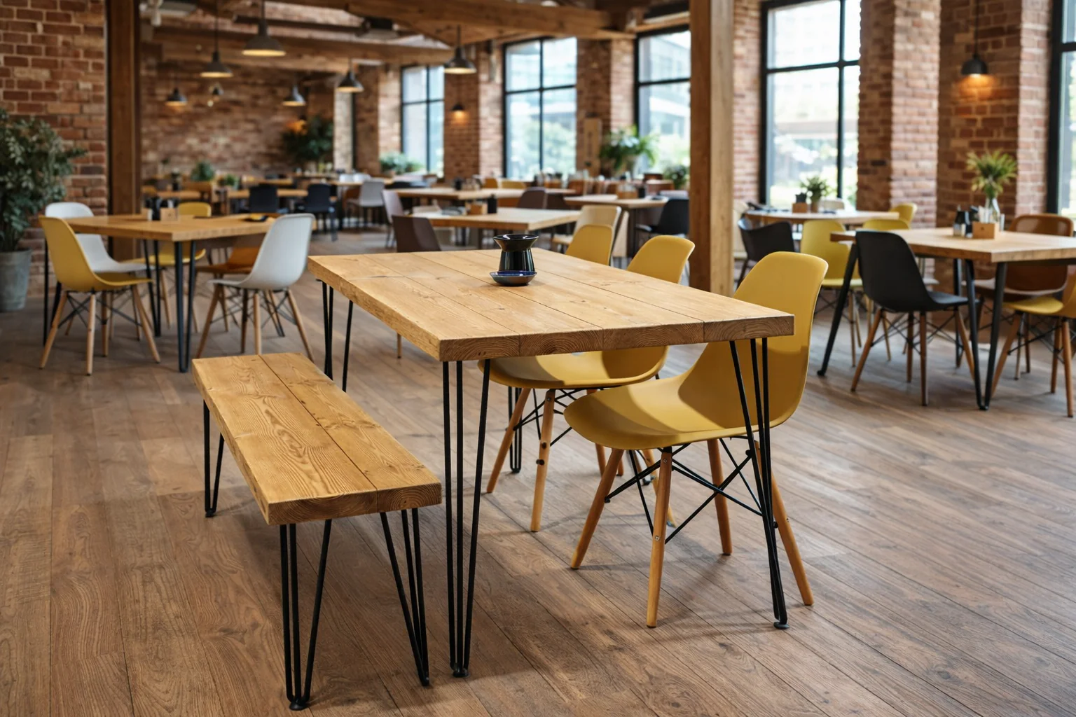 Rustic Dining Table & Bench Set on Hairpin Legs. Industrial Style - Image 7