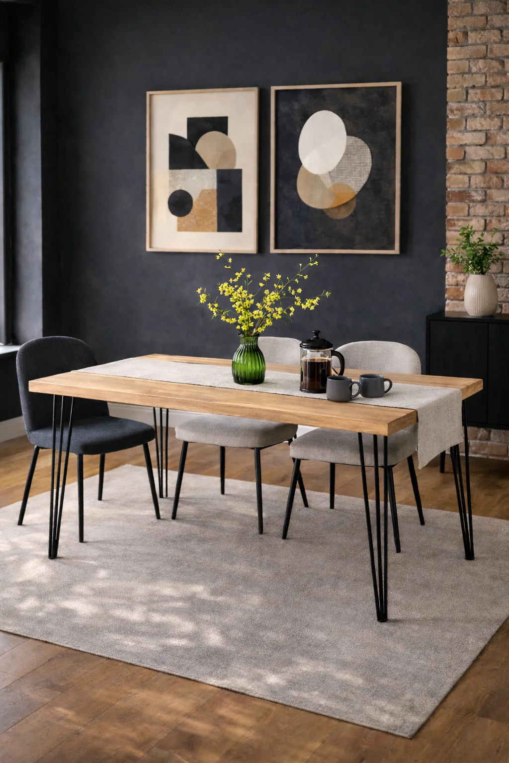 Rustic Dining Table & Bench Set on Hairpin Legs. Industrial Style - Image 8