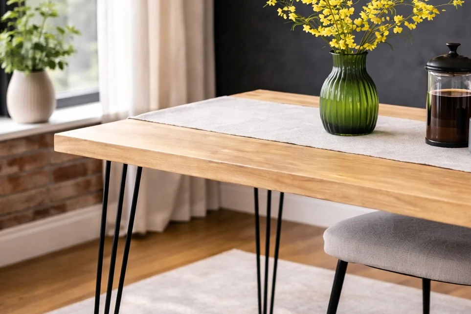 Rustic Dining Table & Bench Set on Hairpin Legs. Industrial Style - Image 9