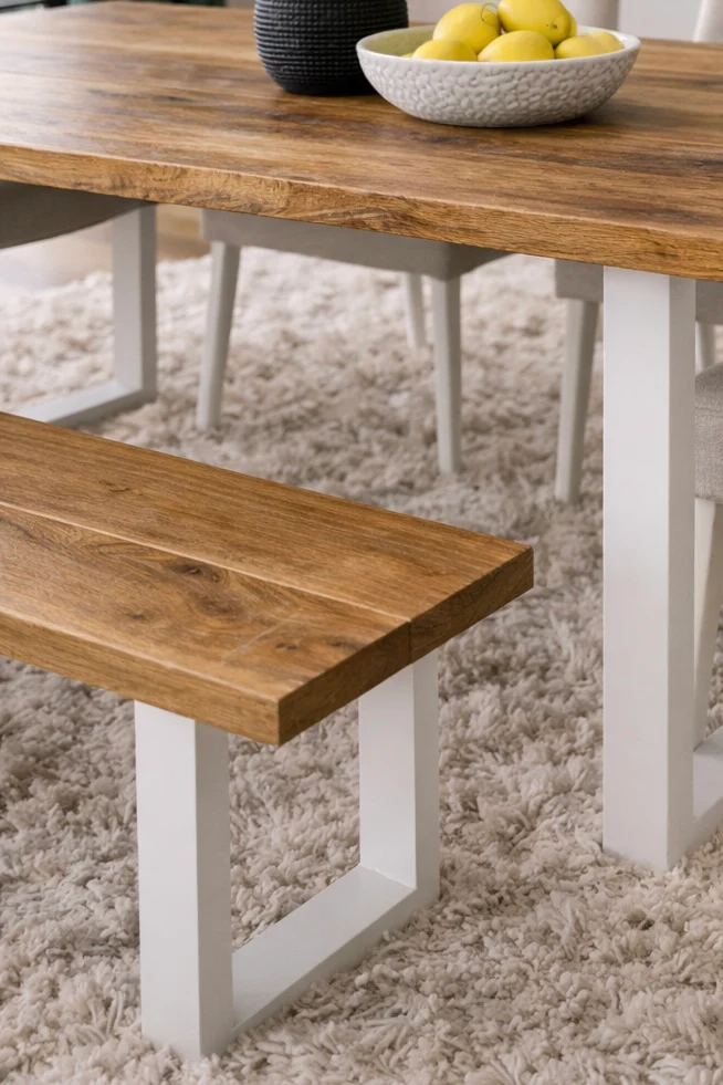 Rustic Scaffold Board Dining Table & Bench Set on Square Steel Legs, Industrial Reclaimed Style - Image 3