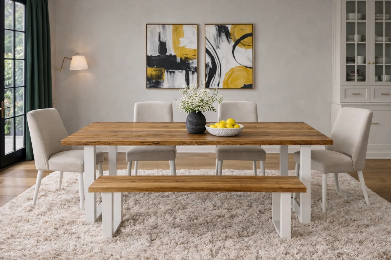 Rustic Scaffold Board Dining Table & Bench Set on Square Steel Legs, Industrial Reclaimed Style - Image 4