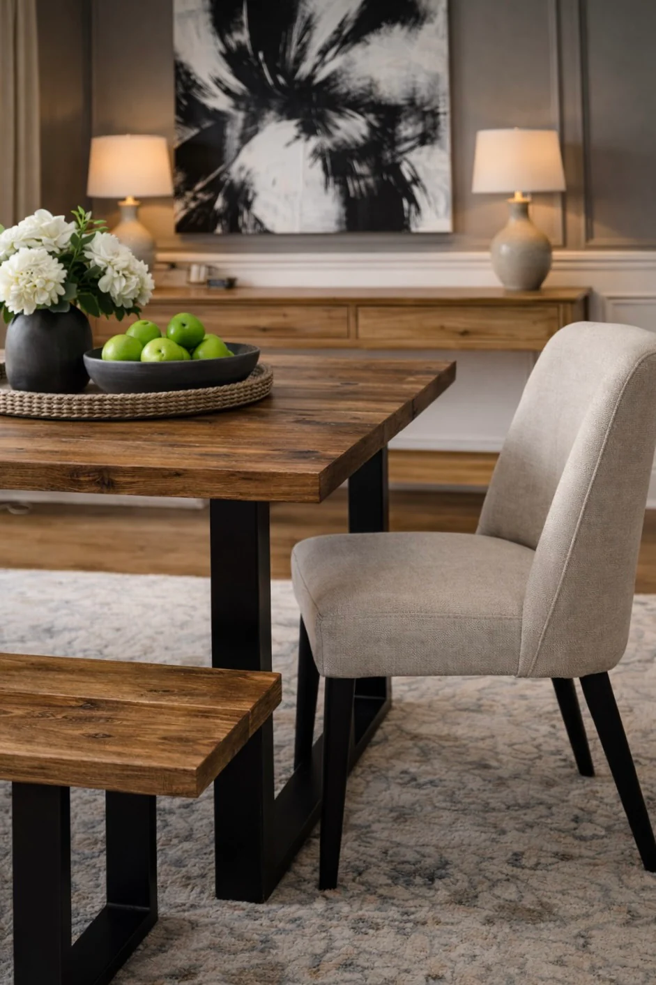 Rustic Scaffold Board Dining Table & Bench Set on Square Steel Legs, Industrial Reclaimed Style - Image 8