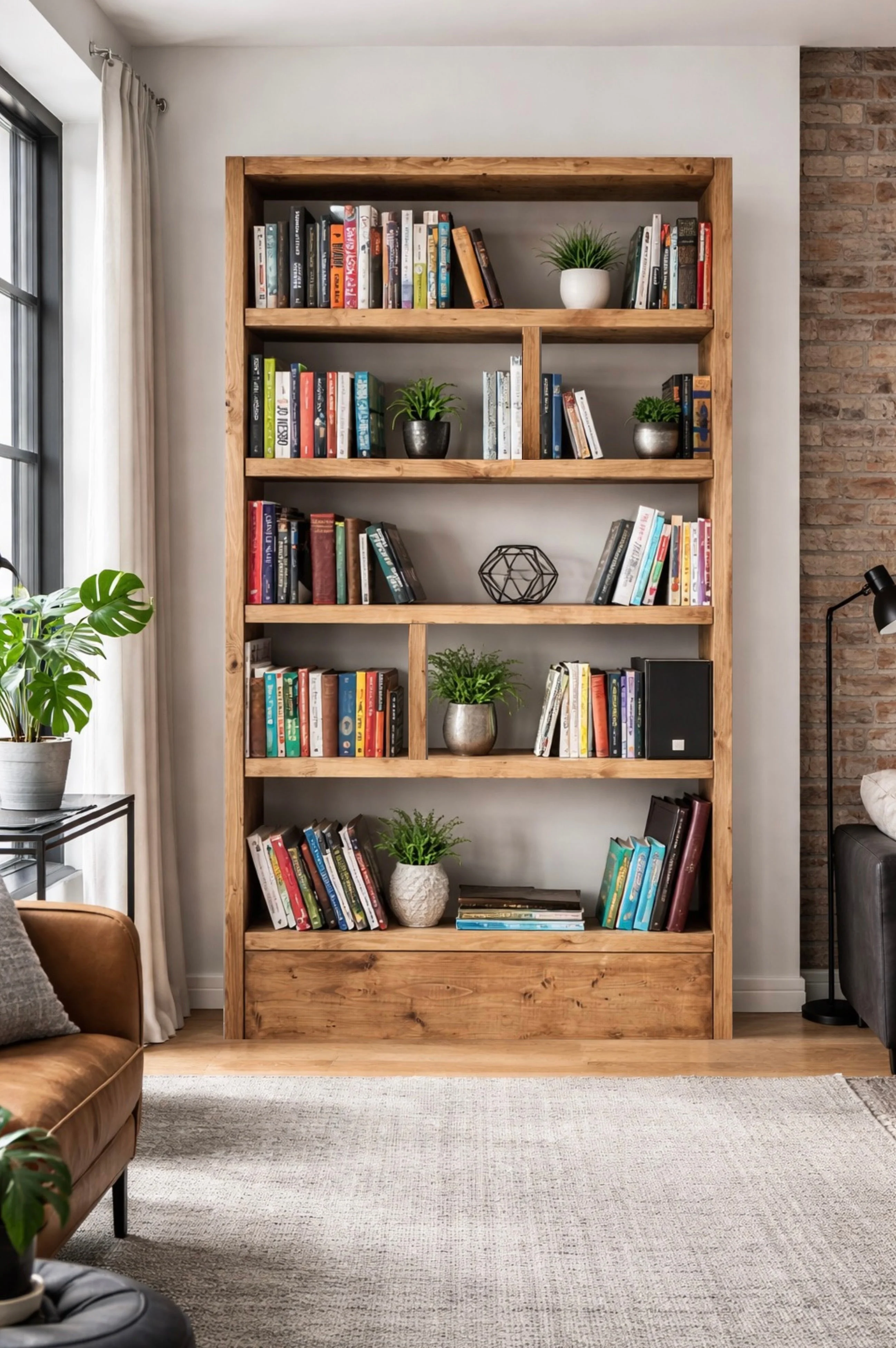 Rustic Solid Wooden Bookcase | Industrial Scaffold Board Style Shelving | Reclaimed Bookshelves - Image 11