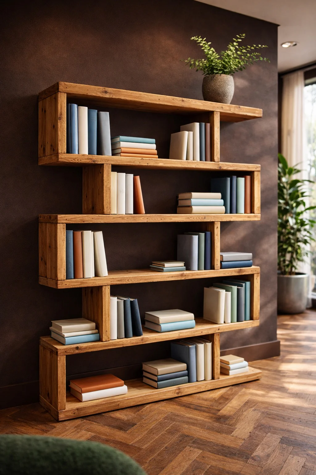 Rustic Solid Wood Staggered Bookcase | Industrial Handcrafted Bookshelves - Image 2
