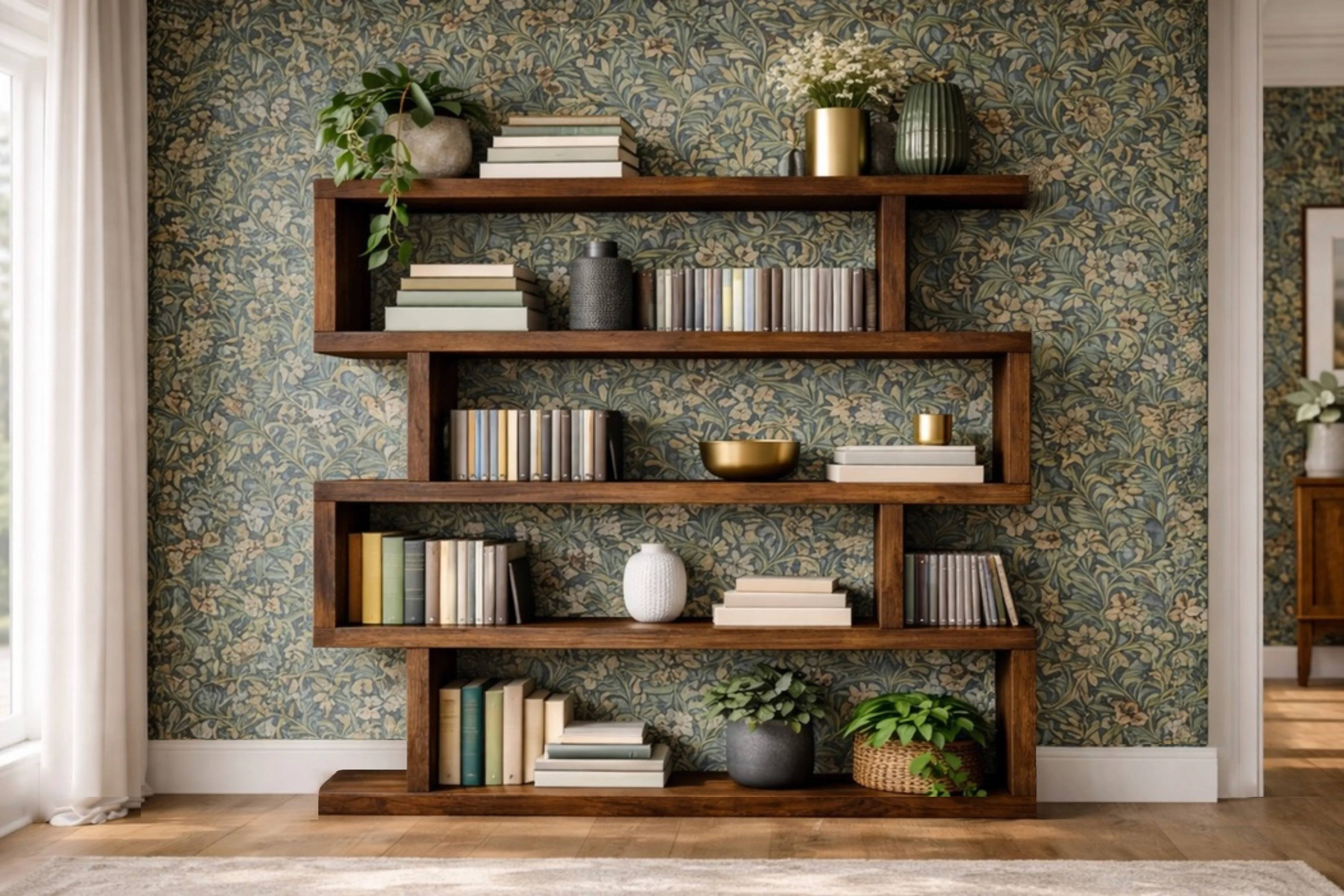 Rustic Solid Wood Staggered Bookcase | Industrial Handcrafted Bookshelves - Image 7