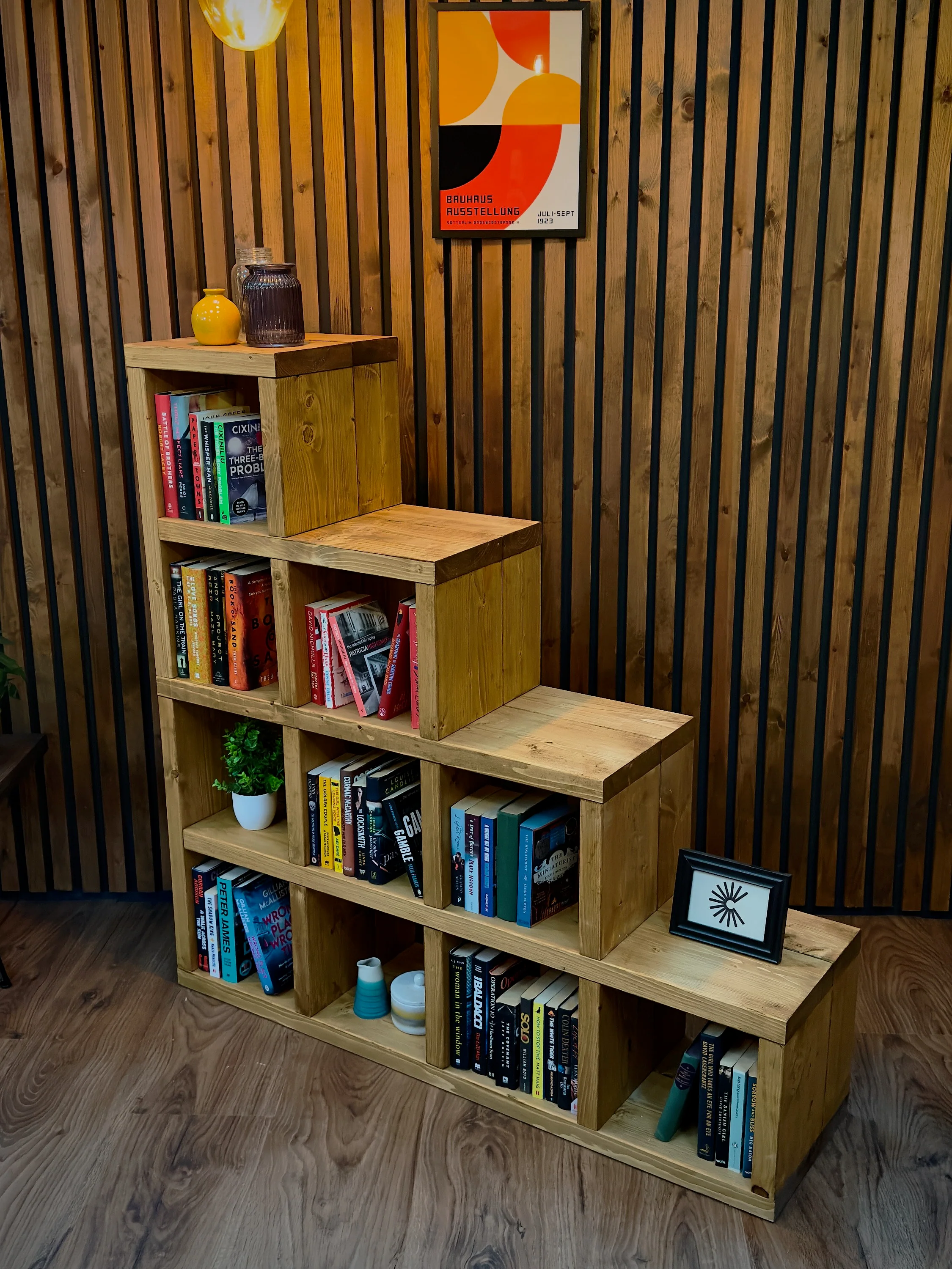 Rustic Step Bookcase | Shelving Unit | Reclaimed Style Solid Wooden Cube Bookshelves | Under Stairs Storage | Industrial Style Cabinet - Image 10