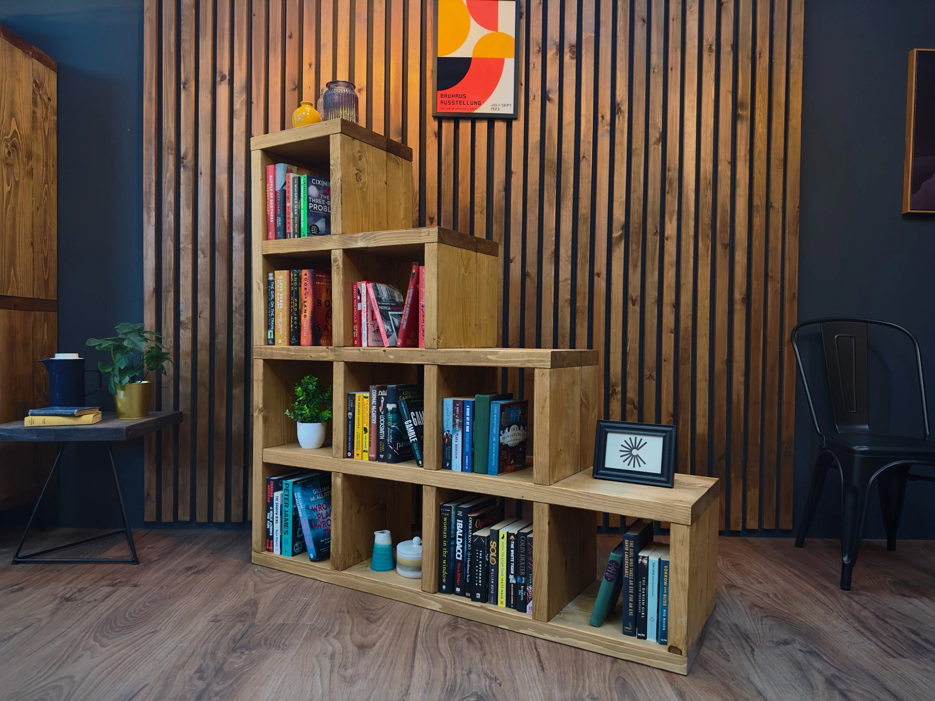 Rustic Step Bookcase | Shelving Unit | Reclaimed Style Solid Wooden Cube Bookshelves | Under Stairs Storage | Industrial Style Cabinet - Image 6