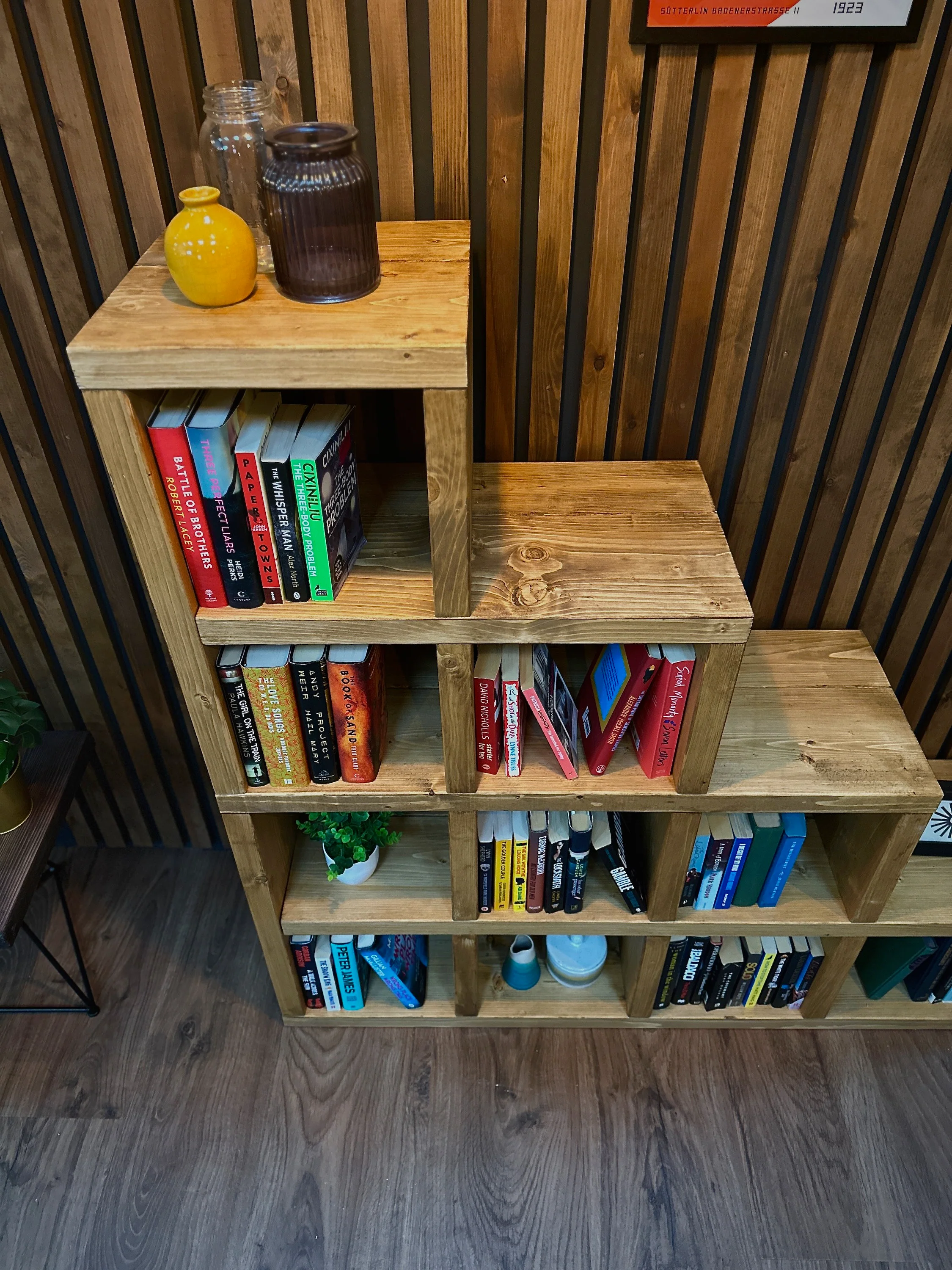 Rustic Step Bookcase | Shelving Unit | Reclaimed Style Solid Wooden Cube Bookshelves | Under Stairs Storage | Industrial Style Cabinet - Image 9