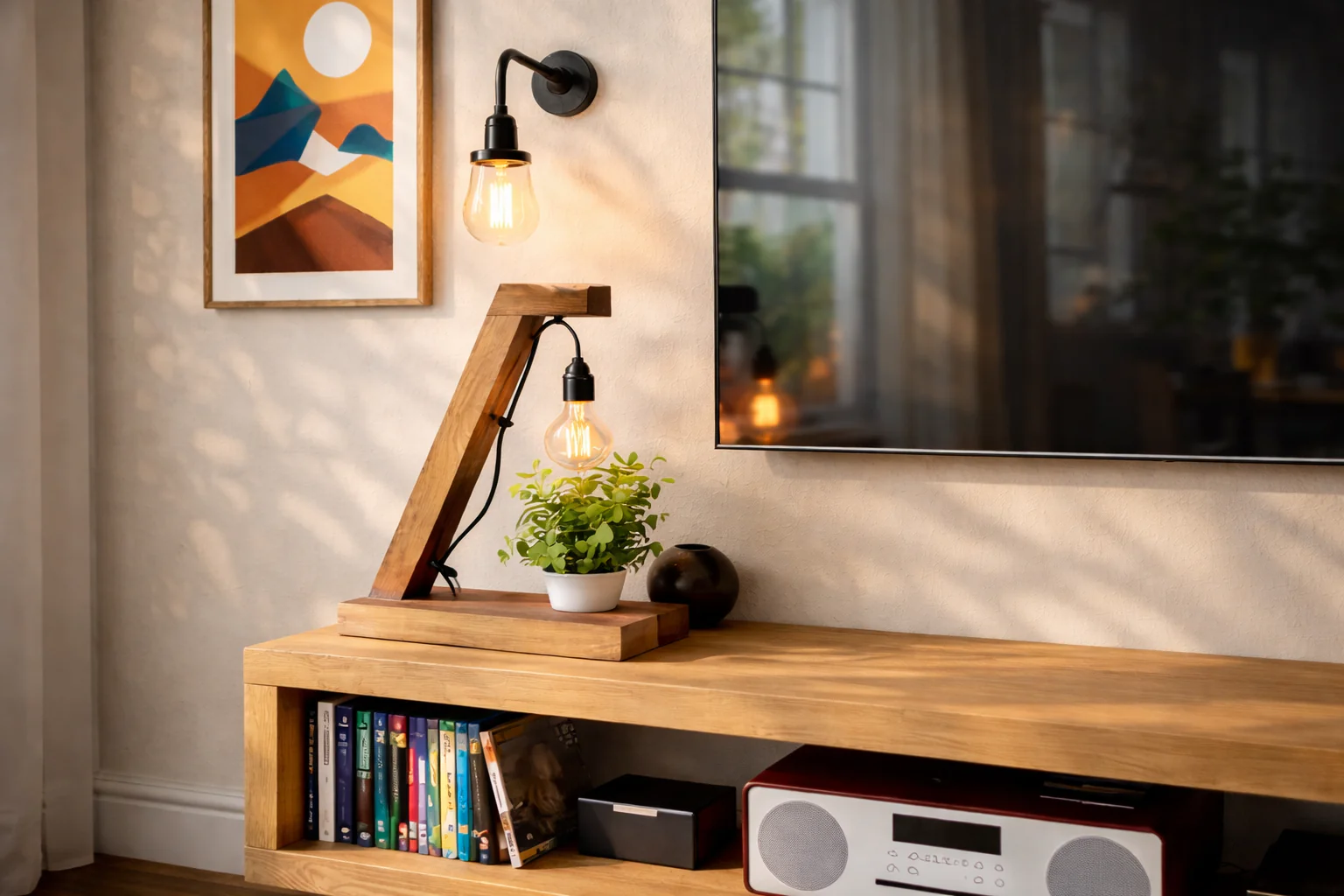 Rustic TV Stand | TV Unit | Media Cabinet on Mid Century Style Black Steel Tapered Legs - Image 3