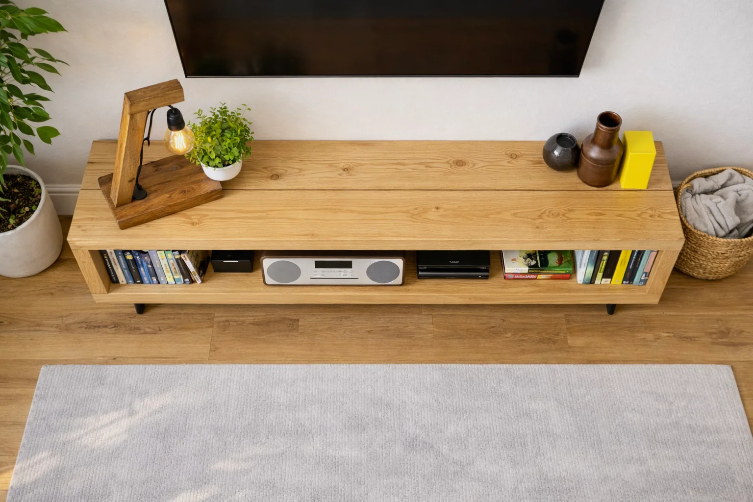 Rustic TV Stand | TV Unit | Media Cabinet on Mid Century Style Black Steel Tapered Legs - Image 4