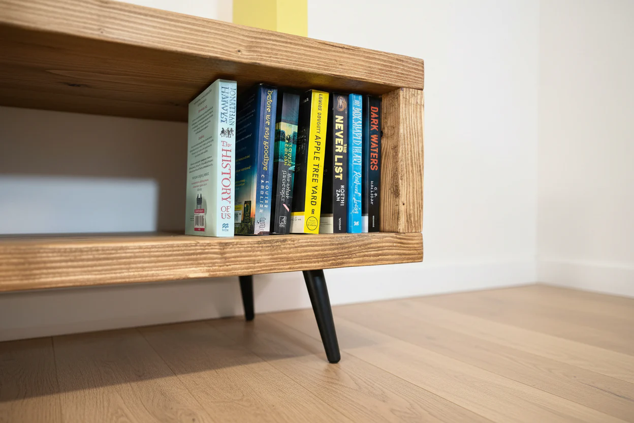 Rustic TV Stand | TV Unit | Media Cabinet on Mid Century Style Black Steel Tapered Legs - Image 8