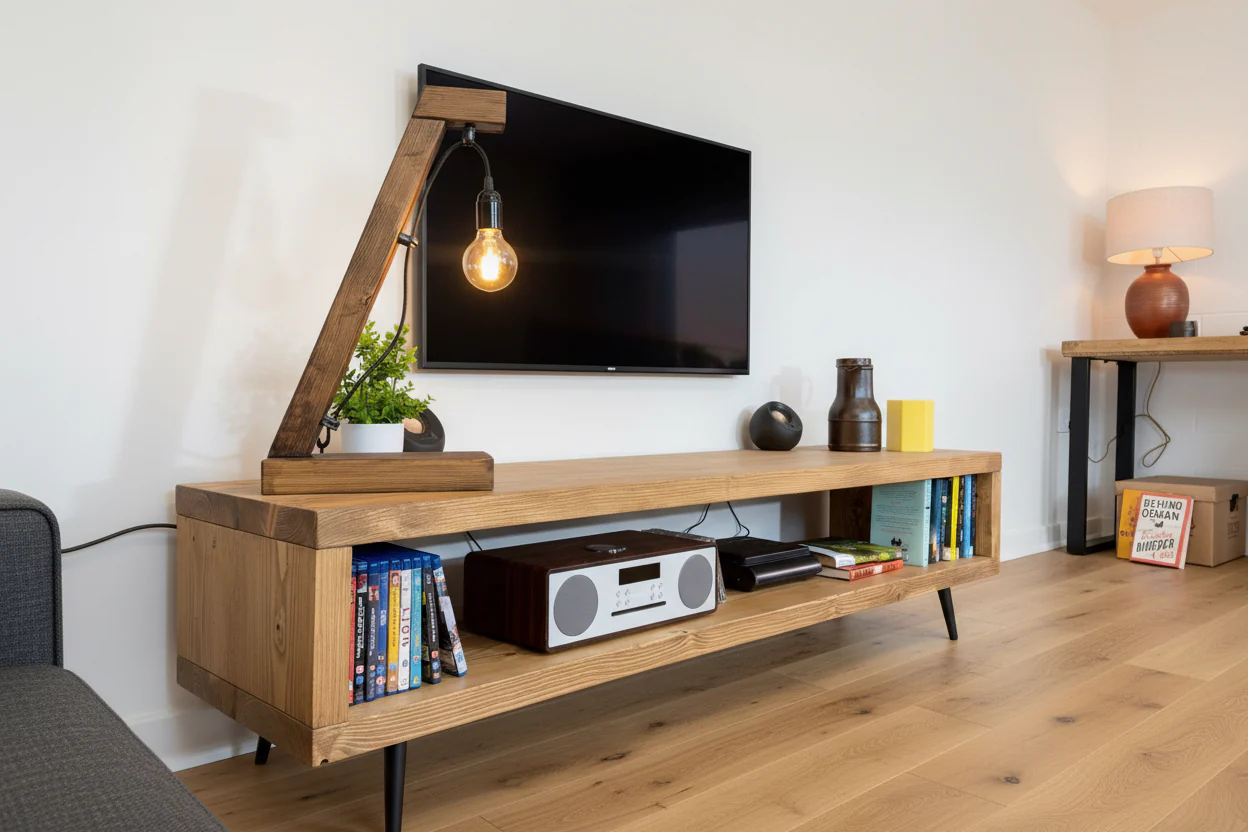 Rustic TV Stand | TV Unit | Media Cabinet on Mid Century Style Black Steel Tapered Legs - Image 9