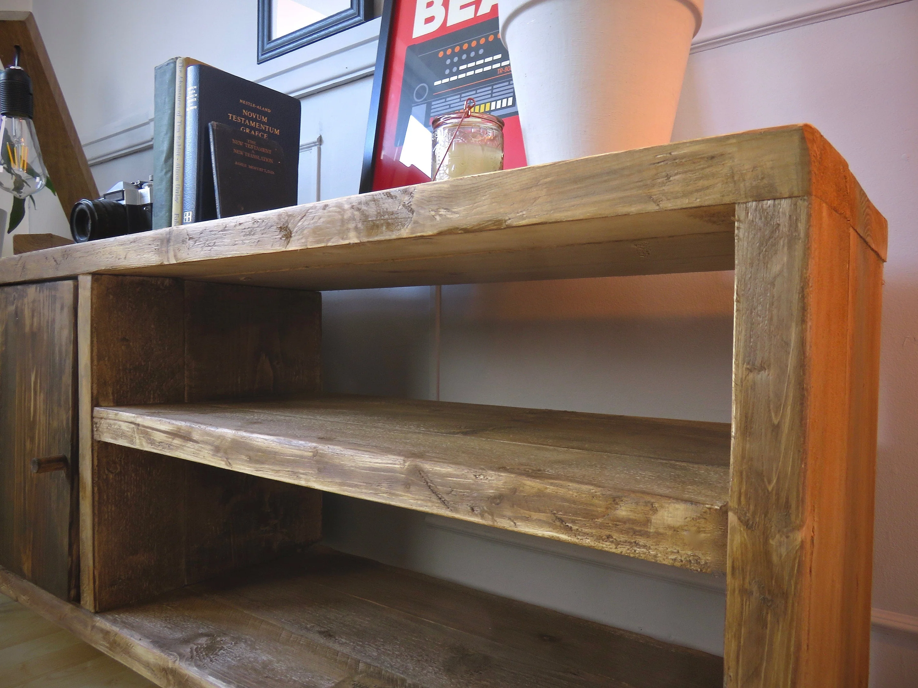 Rustic TV Unit on Hairpin Legs, Industrial Style Sideboard with Cupboard and Shelving - Image 6