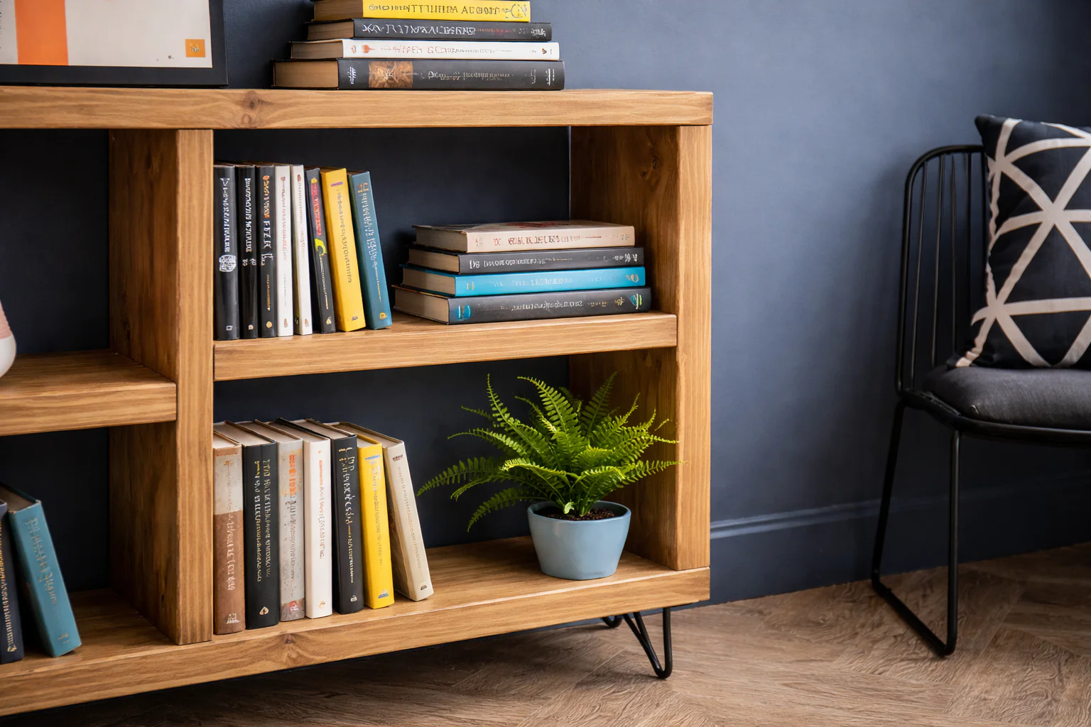 Rustic Wooden Bookcase Sideboard with Steel Hairpin Legs, Reclaimed, Industrial Style - Image 5