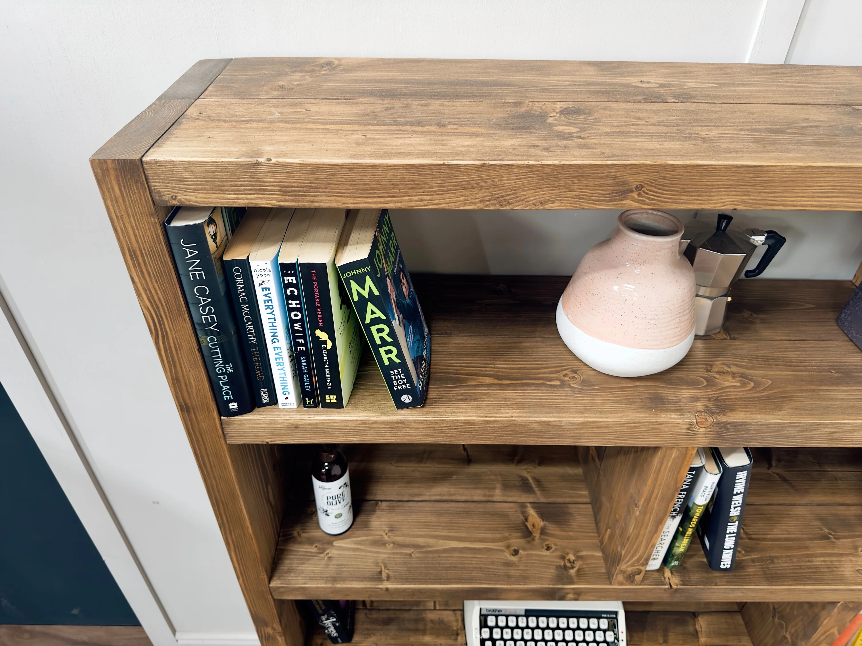 Rustic Wooden Bookcase | Solid Scaffold Timber Style | Industrial Wall Shelf Unit, Display Shelving, Living Room, Kitchen, Office - Image 10