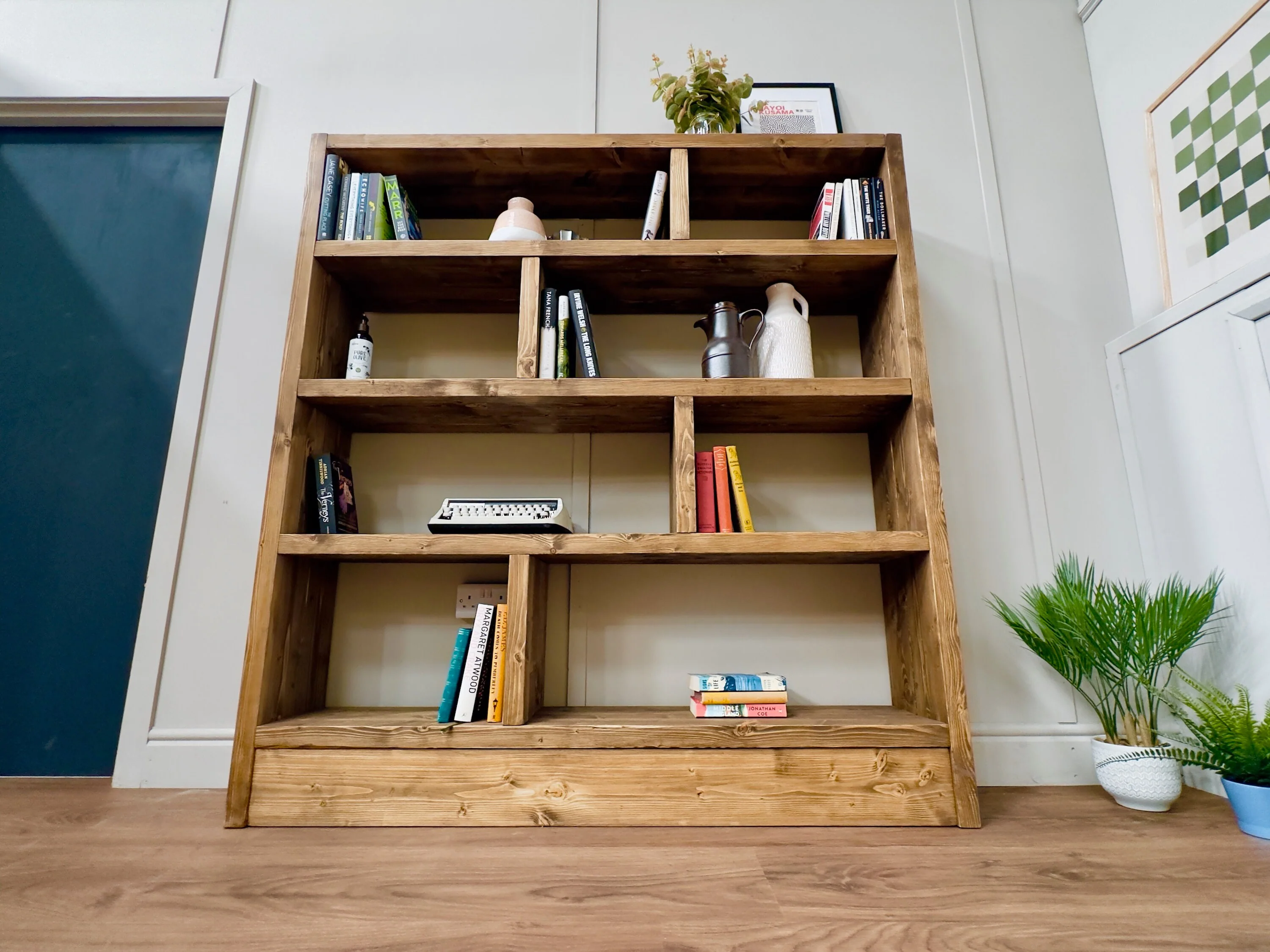 Rustic Wooden Bookcase | Solid Scaffold Timber Style | Industrial Wall Shelf Unit, Display Shelving, Living Room, Kitchen, Office - Image 11