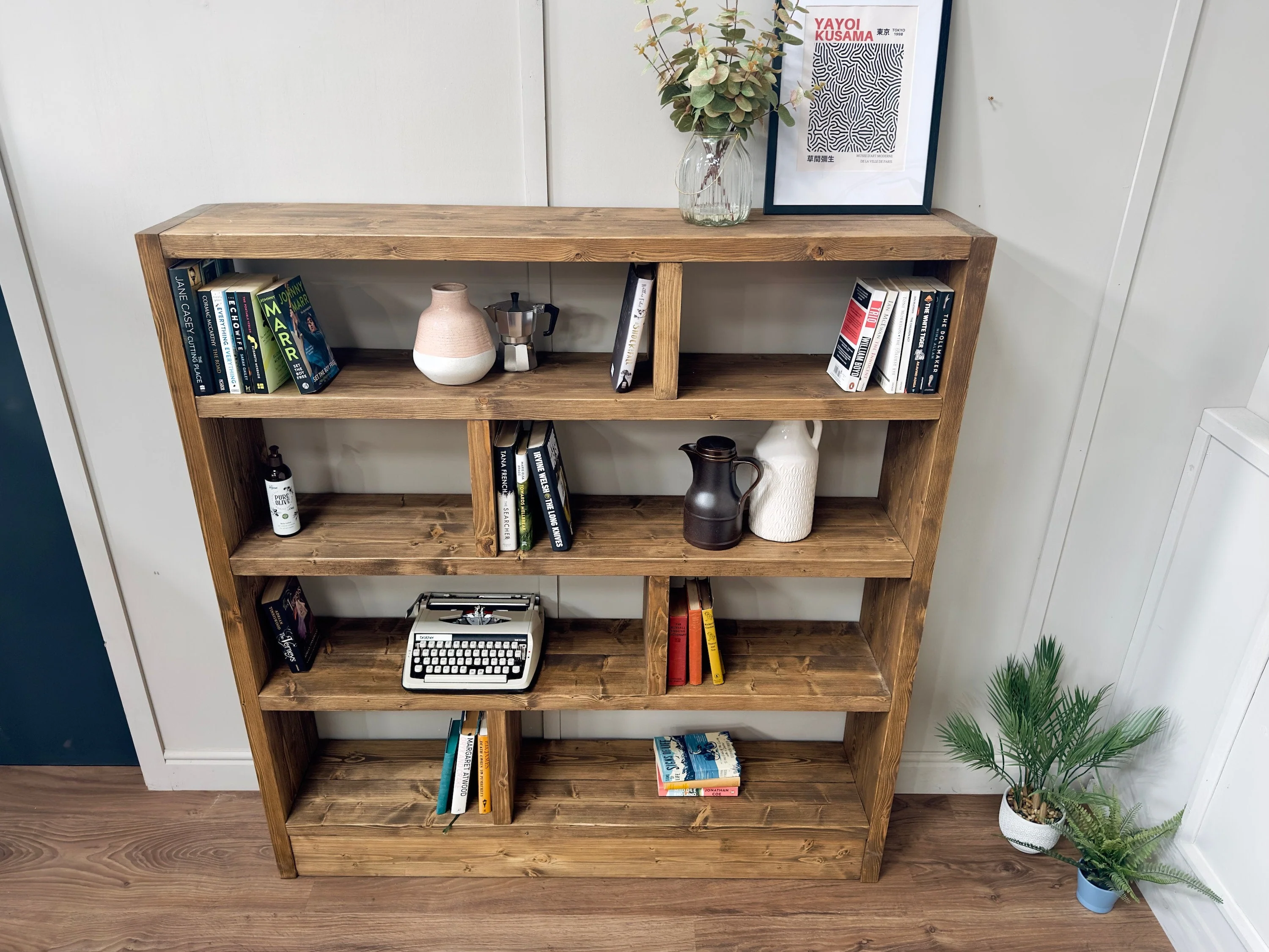Rustic Wooden Bookcase | Solid Scaffold Timber Style | Industrial Wall Shelf Unit, Display Shelving, Living Room, Kitchen, Office - Image 5