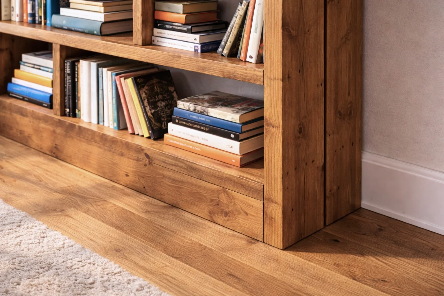 Rustic Wooden Bookcase | Solid Scaffold Timber Style | Industrial Wall Shelf Unit, Display Shelving, Living Room, Kitchen, Office - Image 6