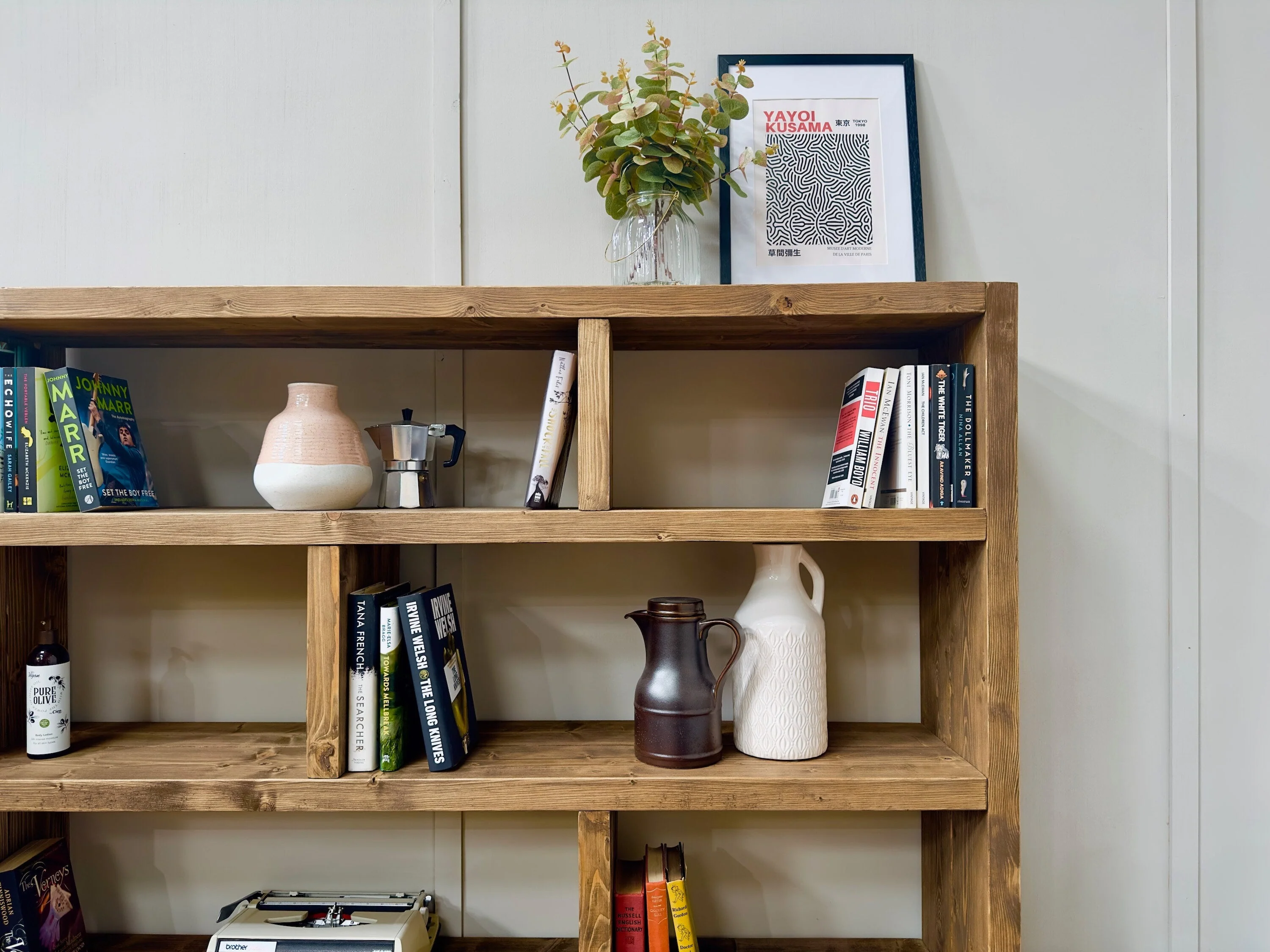 Rustic Wooden Bookcase | Solid Scaffold Timber Style | Industrial Wall Shelf Unit, Display Shelving, Living Room, Kitchen, Office - Image 8