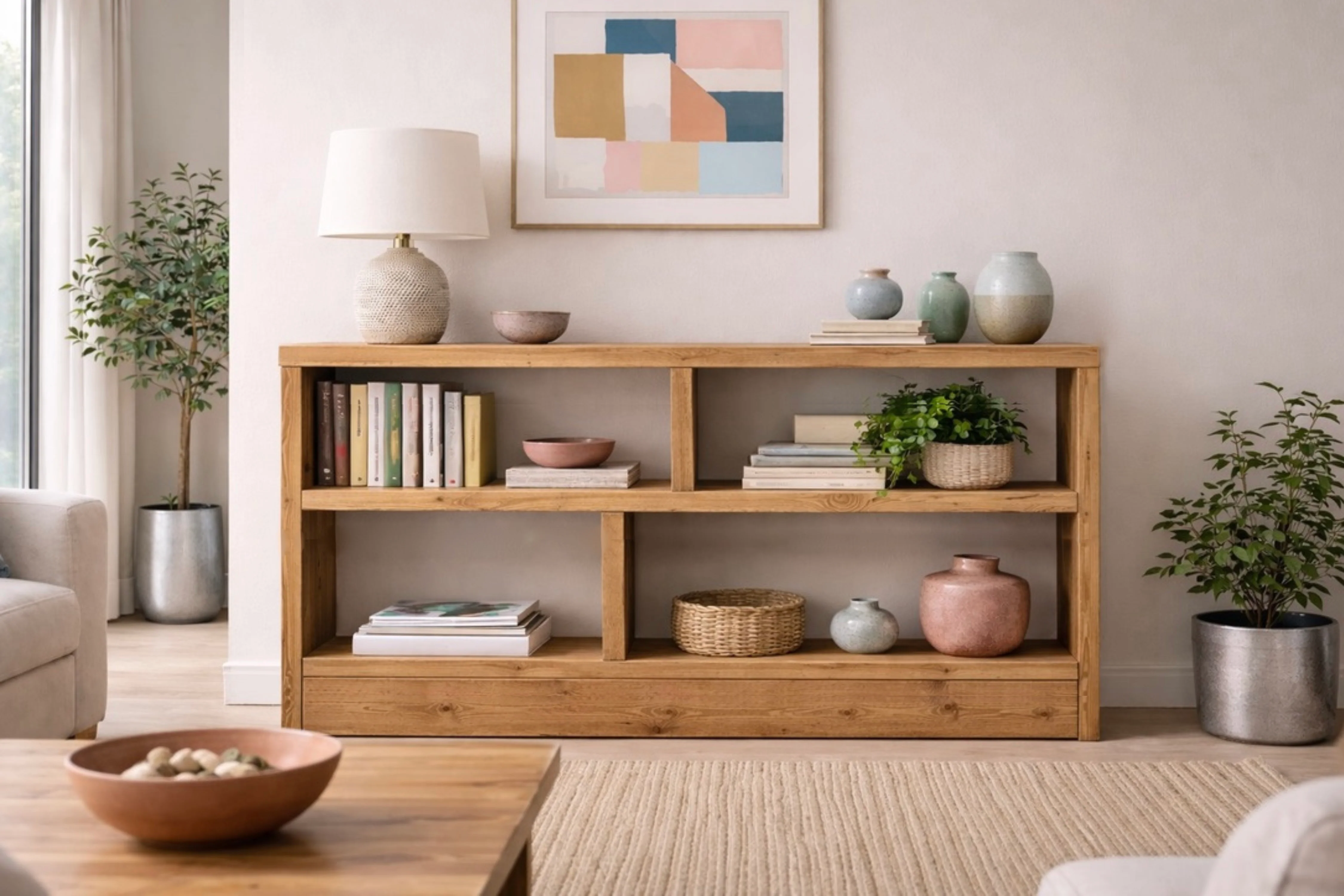 Rustic Low Bookcase | Solid Wooden Display Shelving, Living Room, Kitchen, Office